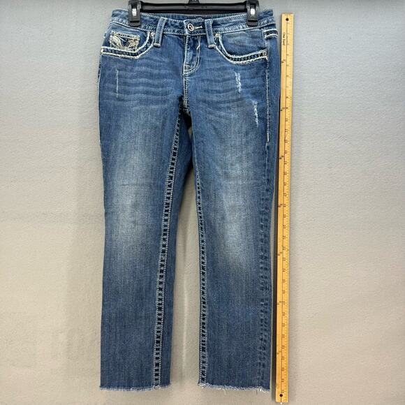 Vigoss Jeans Women's Size 3/4 Chelsea Capri Heritage Fit Raw Hem Bling Flashy - Picture 7 of 16